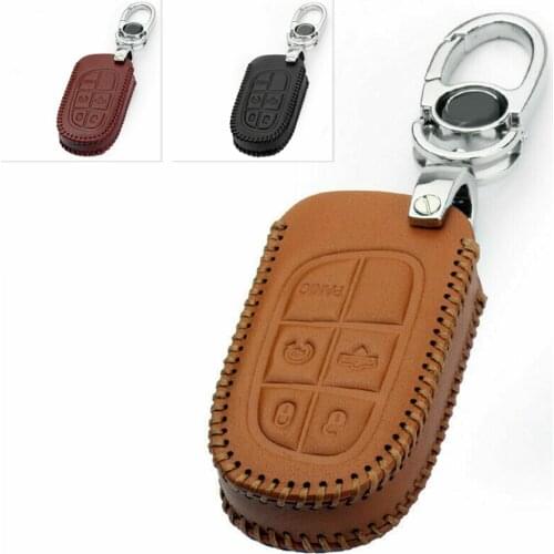Classic Leather Car Key Fob Case Protector Holder Cover Shell Auto Accessories Fit For Jeep Grand Cherokee Ram 2014-2020