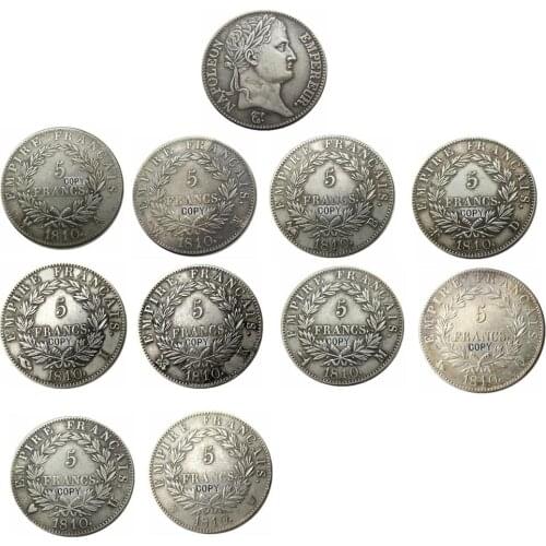 France 5 Francs 1810 A-W 10 different signs Silver Plated Copy Coins