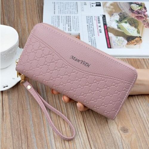 New Hot Sale Women Double Zipper Letter Wallets Female Top Quality Leather Long Coin Purse Ladies High Capacity Clutch Phone Bag