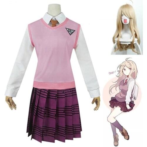 Danganronpa V3 Killing Harmony Kaede Akamatsu Cosplay Costumes Girls School Uniform Shirt Skirt Vest Tie Socks Wig Outfits Women