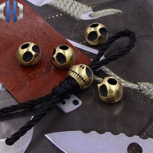 Halloween Brass Pumpkin Knife Beads Brass Personality Skull EDC Beads Skull Keychain Pendant Hanging Rope Paracord Beads 1PC