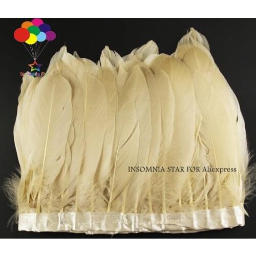 Dyed Khaki goose feather ribbons 15-20cm fringes 6-8in trims wedding costumes