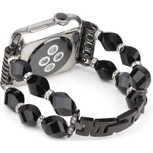 For Apple Watch 6 Band Series SE/5/4/3/2 Crystal Beads Fashion Metal Bracelet for iWatch 44mm 40mm 42mm 38mm Girls Elastic Strap