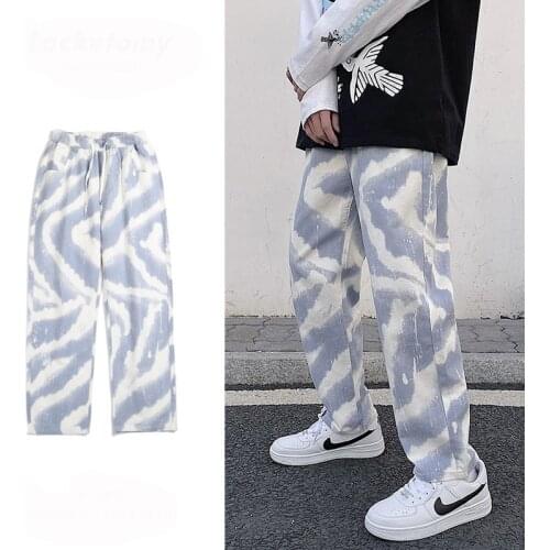 ERENEJIAN Fashion Mens Tie Dye Hip Hop Jeans Pants Hi Street Oversized Denim Trousers Loose Baggy Fit New Arrival Streetwear