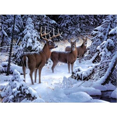 5D DIY Diamond Painting Snow Deer Mosaic Embroidery Kit Decor Cross Stitch