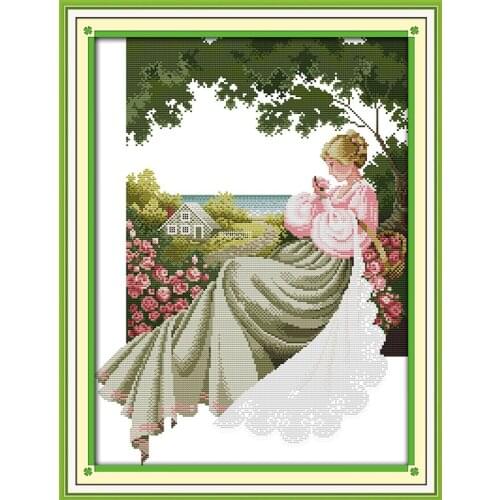 A rose garden cross stitch kit people 18ct 14ct 11ct count print canvas stitches embroidery DIY handmade needlework