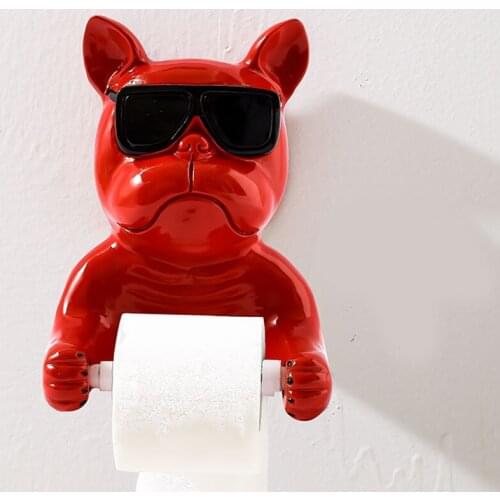 SIMPLE ART RESIN BLACK PUG TOILET PAPER HOLDER BATHROOM SHELF MODERN HOME TOILET WALL-MOUNTED PAPER TOWEL RACK WITHOUT PUNCHING