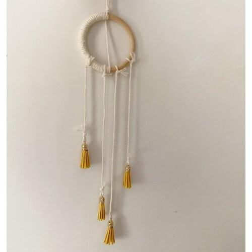 Natural Wood Circle Wall Decor Handmade Korean Velvet Leather Tassels Kids Birthday Party Wall Hanging Decorations