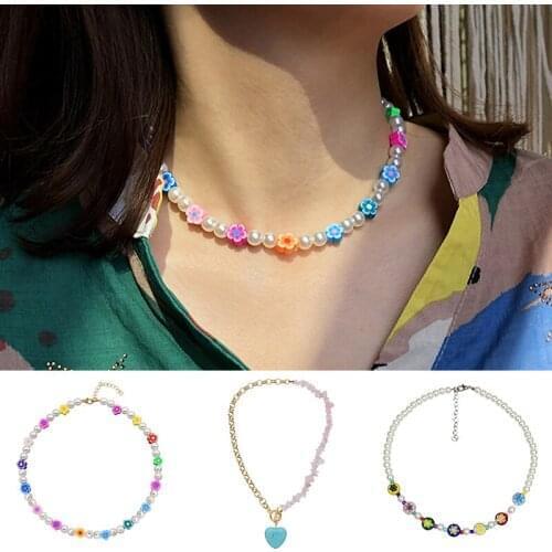 Simple Pearl Beads Strand Necklace Women String Beaded Short Choker Necklace Jewelry Choker Necklace Summer Beach Boho Gift