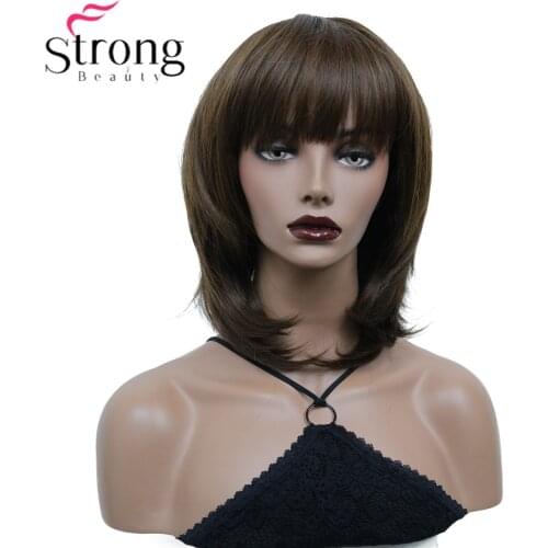 Womens Synthetic Wig Hair Medium length straight Neat Bang Hairstyle Black/Auburn Wigs Natural