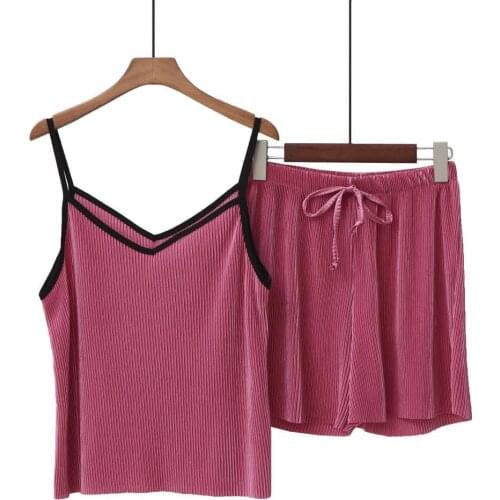 Sexy Women Sleepwear Pajamas Set V Neck Soft Women Loose Spaghetti Strap Sleepwear for Home Short Sets Nightwear