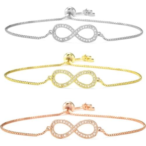 Clear Cubic Zirconia Crystal Infinity Adjustable Chain Bracelet For Women CZ Zircon Jewelry Gifts Assorted