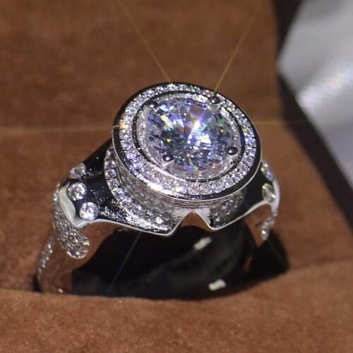 Victoria Luxury Sparkling Jewelry Round Clear 5A Cubic Zirconia 925 Sterling Silver Party Wedding Men Band Ring Gift Size 8-13