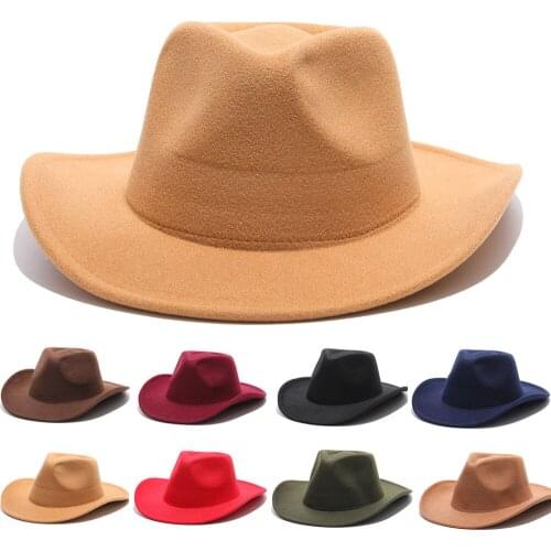 2020 Western cowboy winter fedora hats for women fashion Flat wide Brim Felt Jazz Gradient Hats for men goth top cap