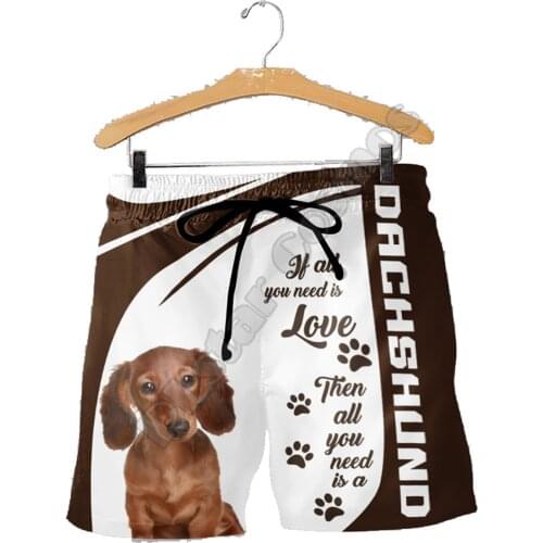 PLstar Cosmos Dachshund Mens Shorts Summer Casual Shorts Funny Animal 3D Printed Loose Cool Beach Comfortable