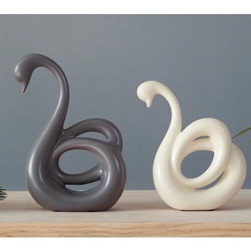 Modern Abstract Porcelain Swan Couple Figurines Ceramic Honey Lovers Statues Ornament Gift Craft for Wedding and Valentines Day