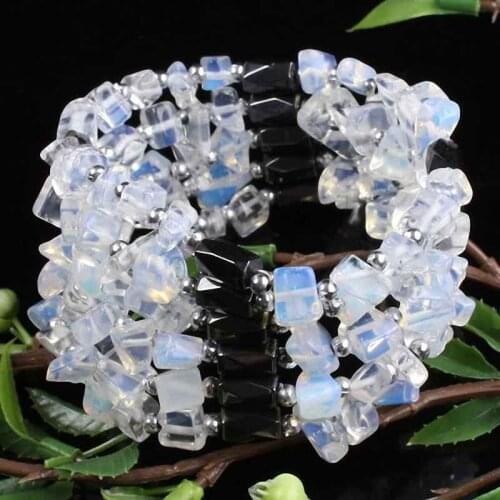 SUNYIK Opal Opalite Stone Chips Stone Magnetic Hematite Beads Wristband Bracelet Choker Necklace