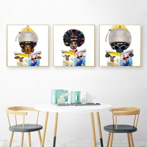 Dachshund Sausage Dog Hairdressers Art Canvas Painting Barbershop Wall Decor Funny Pet Dog Reading Newspaper Posters and Prints