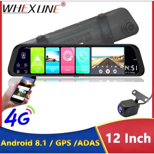 WHEXUNE 12" Rearview mirror 4G Android 8.1 dash camera 2G RAM 32G ROM GPS Navigation car video recorder ADAS WiFi night vision
