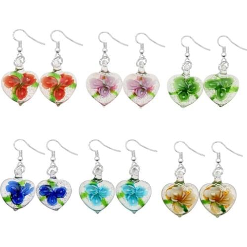 Vintage Heart Flower Earrings Handmade Murano Glass Natural Plant Personality Creative Earrings for Women Party Jewelry Gifts