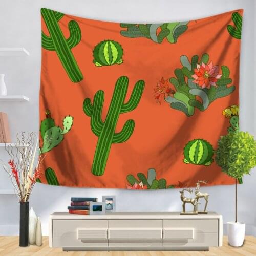 Green Cactus Orange Plant Tapestry Bohemia for Livingroom Photography Wall Decor