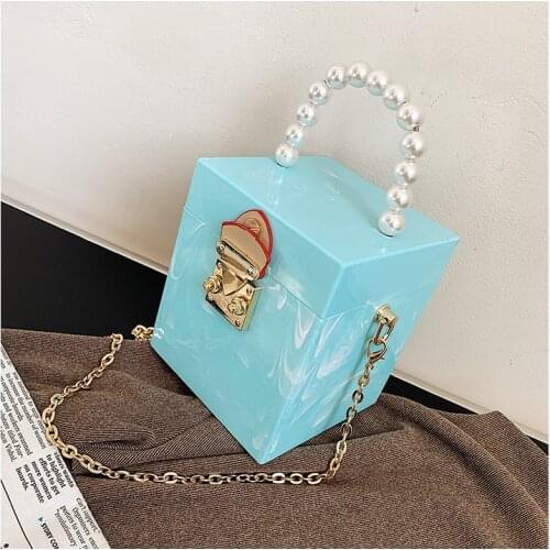 Pearl Tote Hard Box Bag New Quality PU Leather Womens Designer Handbag Chain Shoulder Messenger Bag Mini Banquet bag