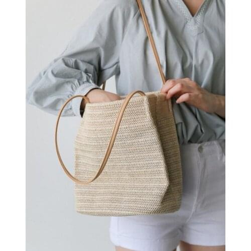Ladies Valise Straw Bag Rattan Wicker Straw Bag Valise Beach Bags Womens Handbag Beach Style Bucket Type For Women New 2021