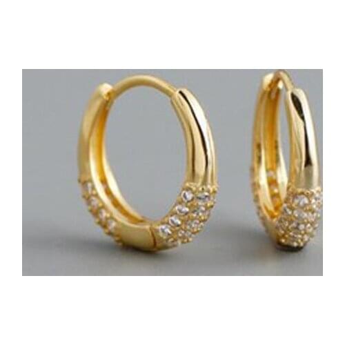 Dreamhonor 2021 Gold Color 925 Sterling Silver Rhinestone Zirconia Hoop Clip Earrings For Women Jewelry