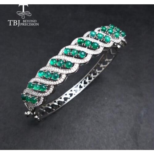 TBJ, Natural green agate gemstone Bangle 925 sterling silver solid fine jewelry classic design women anniversary wedding gift