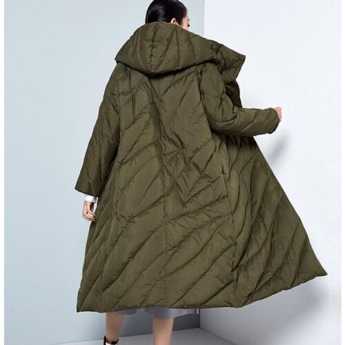 Women Original Design Winter Elegant Hooded Puffer Coat Casual Loose Thick Warm Straight Long White Duck Down Jacket abrigo