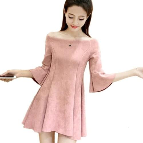2017 New Spring Summer Women Faux Suede Dress Off The Shoulder Strapless Sexy Mini Dresses Slim Elegant Party Vestidos AB122