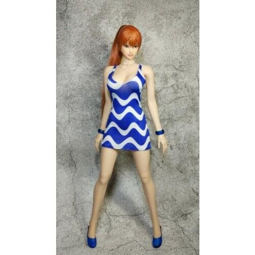 1:6 Scale Blue stripe Womens Dress For 1/6th Female Figure Doll Toys