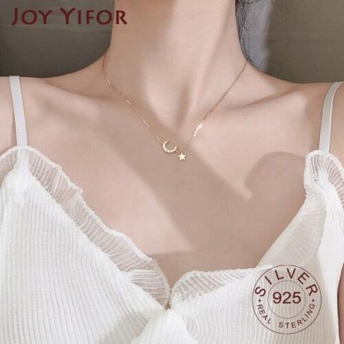 925 sterling Silver Zircon Moon Star Tassel Necklaces For Women choker collares Birthday Gift