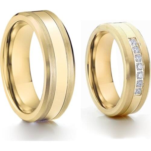 1 Pair Love Alliance golden wedding ring for couples his and hers 18k gold plated promise anniversary ring marriage