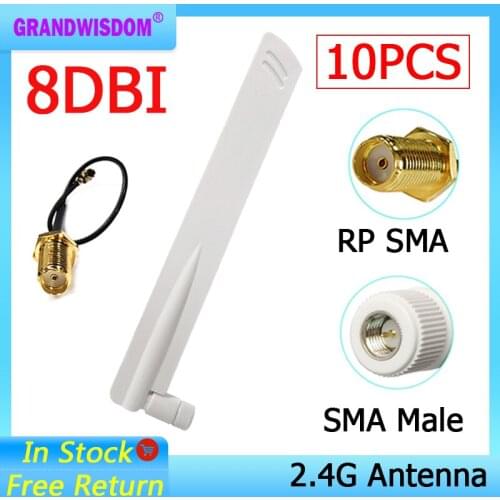 10pcs 2.4Ghz Wifi antenna 8dbi SMA Male Omni-Directional 2.4 ghz antenne Router wi fi Antena +21cm RP-SMA Male Pigtail Cable
