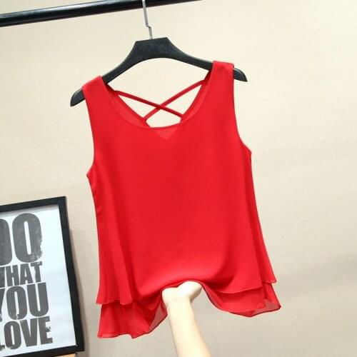 2020 Korean Style Sleeveless High Quality Chiffon Blouses Women Summer Casual Tops Shirts Woman Blouse Shirt Plus Size NS4555