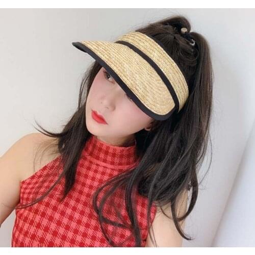 2021 New Fashion Hand-woven Color Matching Sun Hats for Women Straw Hat Women Visor Caps Empty Top Beach Hat Chapeau Femme