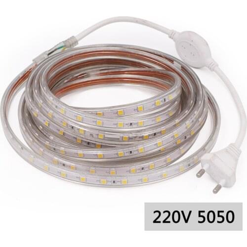 220V LED Strip IP67 Waterproof SMD 5050 60Leds/m Led Stripe Flexible Light Indoor Outdoor Decoration With EU Power Plug 1-20m