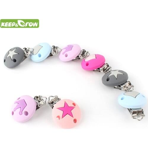 KEEP&GROW 3Pcs/lot Silicone Baby Pacifier Chain Clip Holder DIY Teething Holders Dummy Clips Adapters Stainless Clips BPA Free