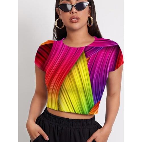 3d Tshirt Rainbow T-shirt Women Abstract T-shirts 3d Psychedelic Tshirt Printed Art Navel Bare Womens Clothing T shirts Printed