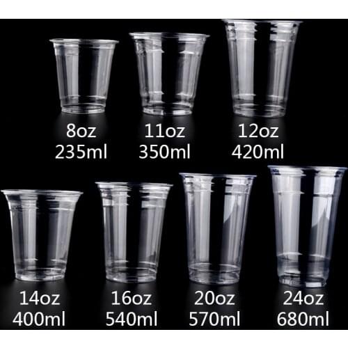 50pcs Net red PET transparent milk tea cup plastic cups 8oz/12oz/14oz/16oz/20ozpackaging coffe juice cold drinks cup with lid