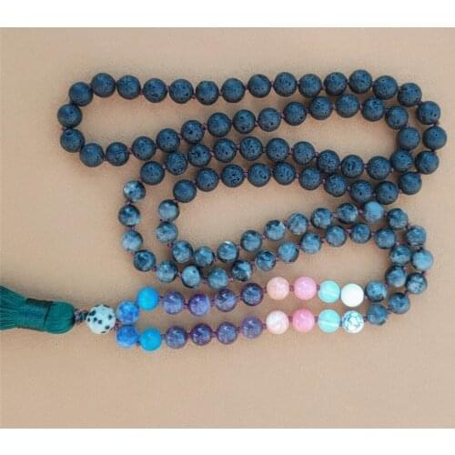 8mm Volcanic Stone 108 Beads Tassel Knotted Necklace Cuff Lucky Chakra Bracelet Chic Pray Handmade Yoga Fancy