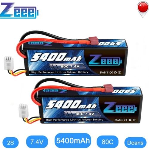 Zeee 5400mAh 80C 2S 7.4V Lipo Battery Hardcase with Deans Plug 2units RC Lipo Battery for RC Car Boat Truck Helicopter