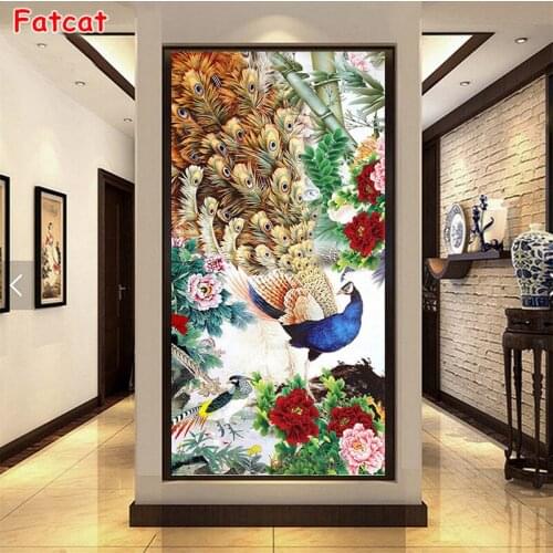 3D DIY diamond embroidery Chinese painting peacocks and peonies with cross embroidery square, round diamond painting PP1541