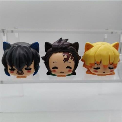 Animation Demon Slayer Kamado Tanjirou Hashibira Inosuke Agatsuma Zenitsu Cat Ear Shape Get Down Cute Ornaments PVC Model Toy
