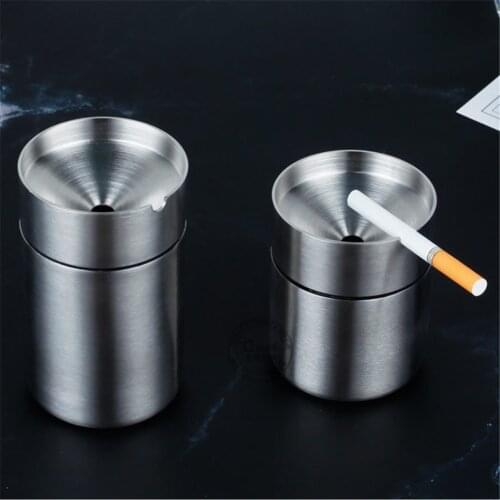 Car Windproof Ashtray Creative Cigarette Ash Storage Cup with Funnel Cover Office Ash Container Home Stainless Steel Ashtrays