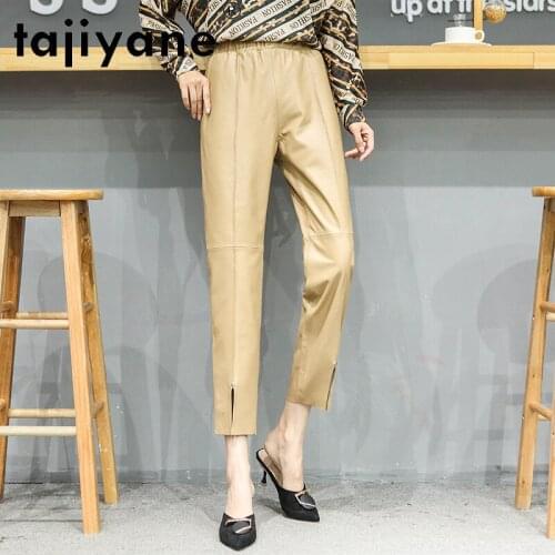 Pants 2021 Fall for Women Genuine Leather Trousers Woman Real Sheepskin High Waist Pants Oversize Pantalones TN1314