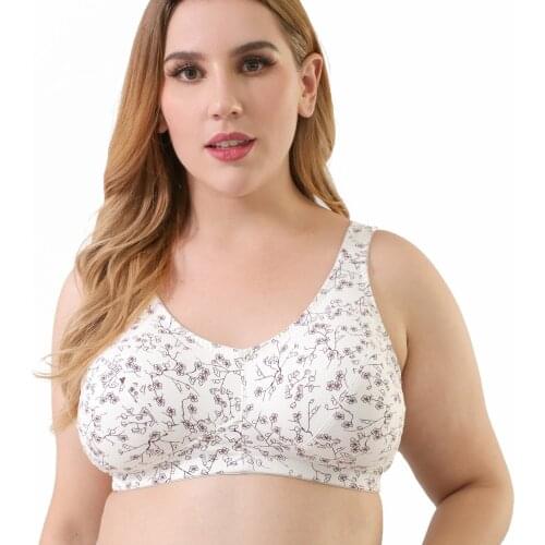 Bra Womens Wireless Flower Enjoy Breathable Comfortable Bra Wire Free White Bras 34 36 38 40 42 44 46 48 A B C D E F