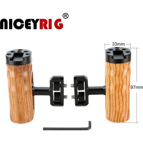 NICEYRIG Wood Hand Grips DSLR Camera Cage Side Handle Cold Shoe Cheese Top 1/4" Screw Rig Holes for Sony Canon Nikon Photography