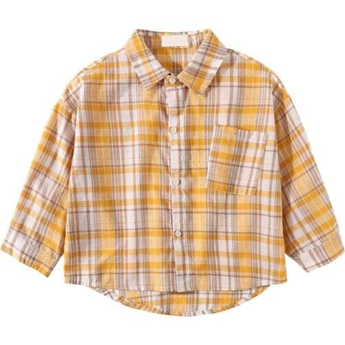 Kids Boys letters printed plaid cotton shirt new spring / autumn big virgin long-sleeved shirt